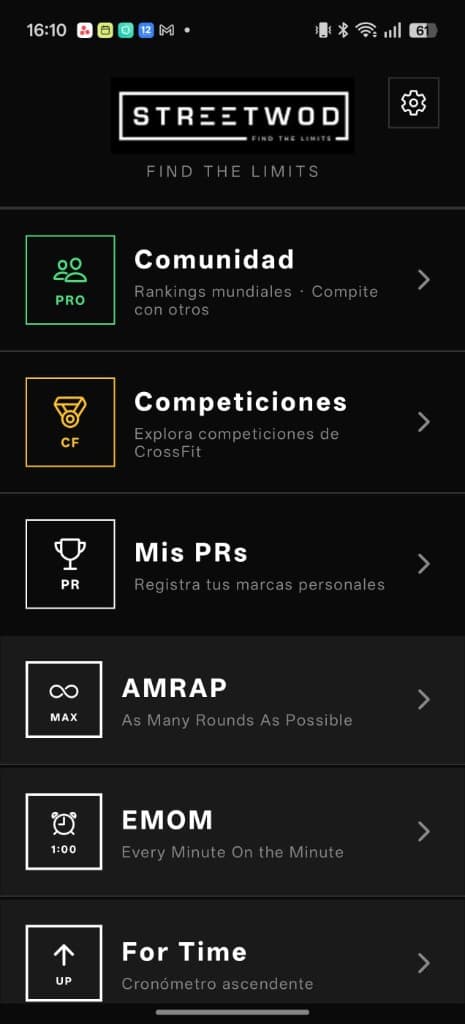 Pantalla de inicio de la app